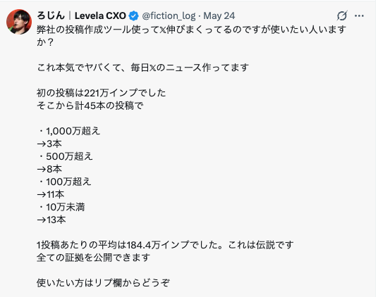ろじんによるGhostWriter実績の報告ポスト